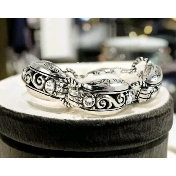 Brighton Bracelet "Meridian Swirl" Link Bar Swarovski Crystal 7 To 8" Adjustable - Picture 3 of 13